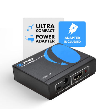 OREI HDMI Splitter 1 in 2 out - Ultra HD 4K @ 30Hz, HDCP, 3D & Full HD 1080P Support for Xbox, PS4, Blu-ray, HDTV - Adapter Included