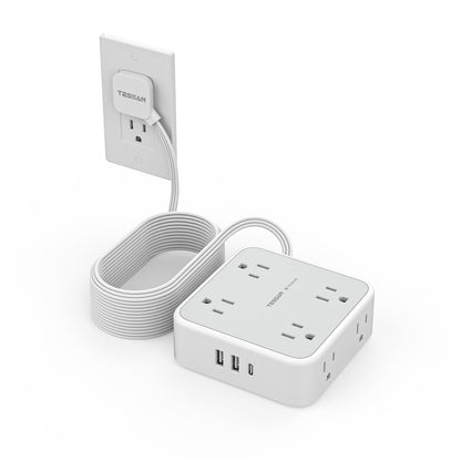 TESSAN Surge Protector Power Strip, 5 Ft Flat Plug Extension Cord with 3 USB (1 USB C) 8 Outlets, 1250W, 900J Protection, 3 Sided Outlet Extender with Power Switch for Office, Dorm Room, Grey