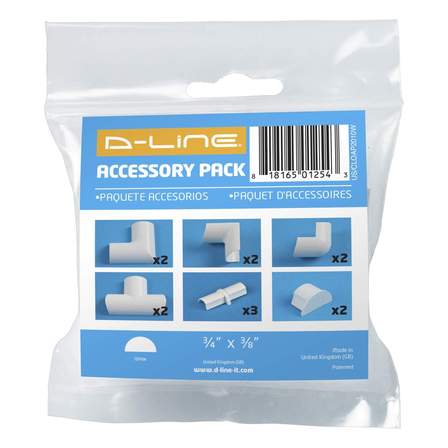 D-Line Cable Raceway On-Wall Cord Cover | 1D3015W | Surface Mount Electrical Channel to Hide and Conceal Cords, Cables, and Wires | White, Paintable