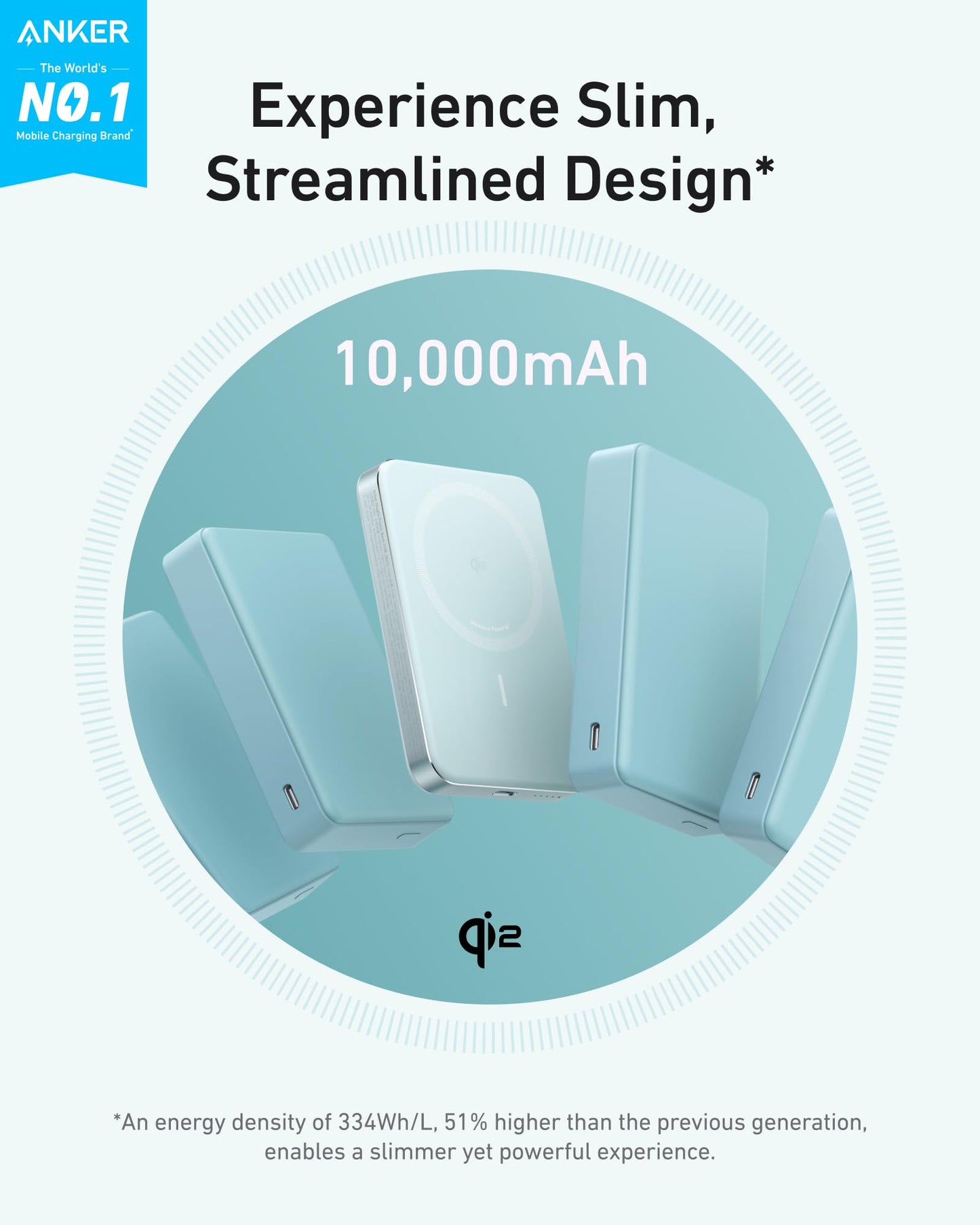 Anker MagGo Power Bank, Ultra-Slim 10,000mAh Magnetic Battery Pack, Qi2 Certified 15W Ultra-Fast MagSafe Compatible Portable Charger, Ergonomic Design, for iPhone17/16/15/14 Series, and More