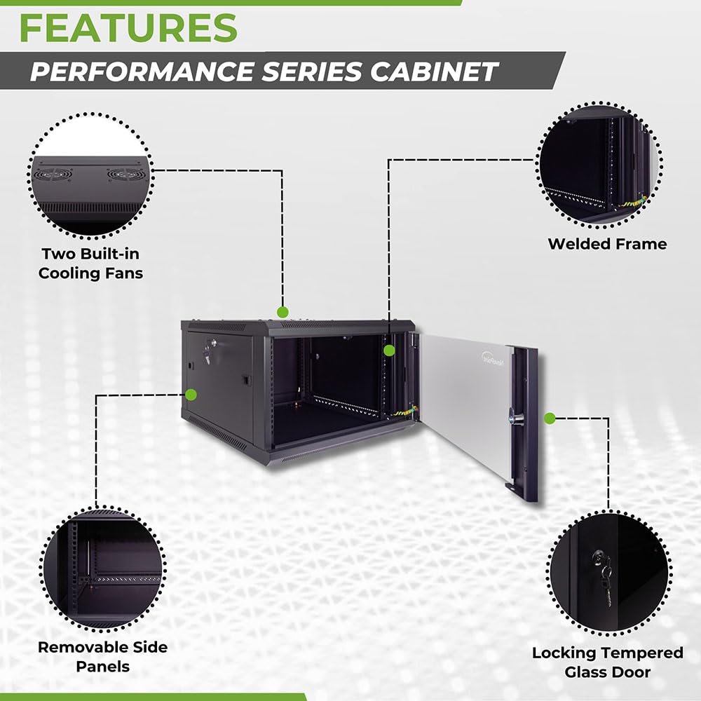 NavePoint 15U Server Cabinet Wall Mount Rack Enclosure with Caster Wheels, Includes 2 Fans, Locking Glass Door, Removable Side Panels – 15U Network Cabinet 17.7” Deep, 19”Server Rack for IT Equipment