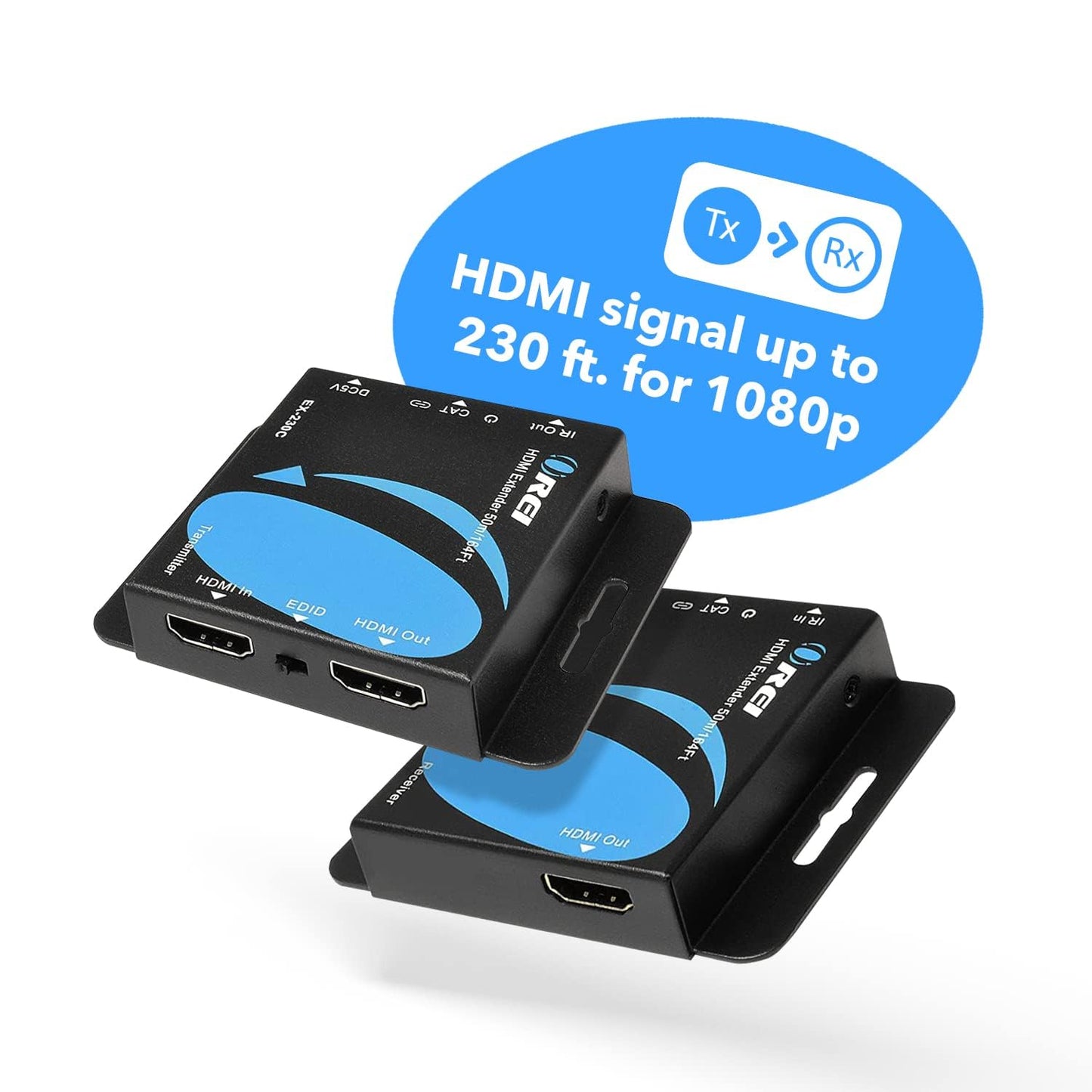 OREI 4K HDMI Over Ethernet Extender RJ45 (CAT6/CAT7) – 4K@30Hz up to 131ft / 1080p up to 230ft, Full HD POC Transmitter & Receiver with IR Loop Out (EX-230C)