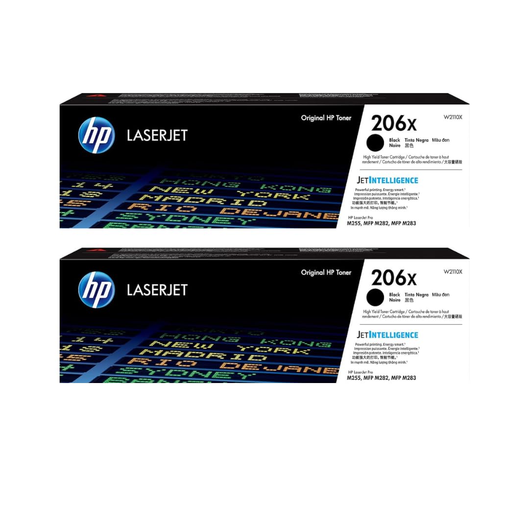 HP 206X High-Yield Toner Cartridge 4-Pack (Black, Cyan, Magenta, Yellow) | Compatible Color LaserJet Pro M255 & MFP M282/M283 Series Printers | W2110XQ1 Combo Pack