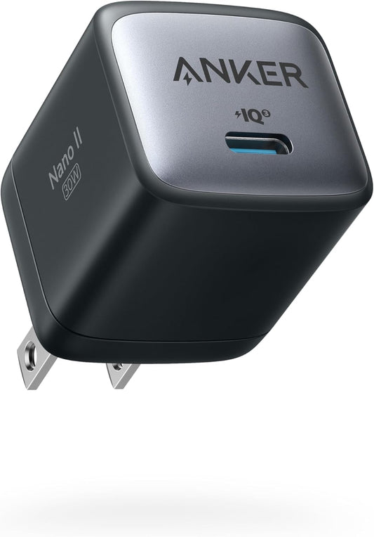 USB C, Anker Nano II 30W Fast Charger Adapter, GaN II Compact Charger (Not Foldable) for MacBook Air/iPhone 13/13 Mini/ 13 Pro/ 13 Pro Max/ 12, Galaxy S21, Note 20, iPad Pro, Pixel, and More