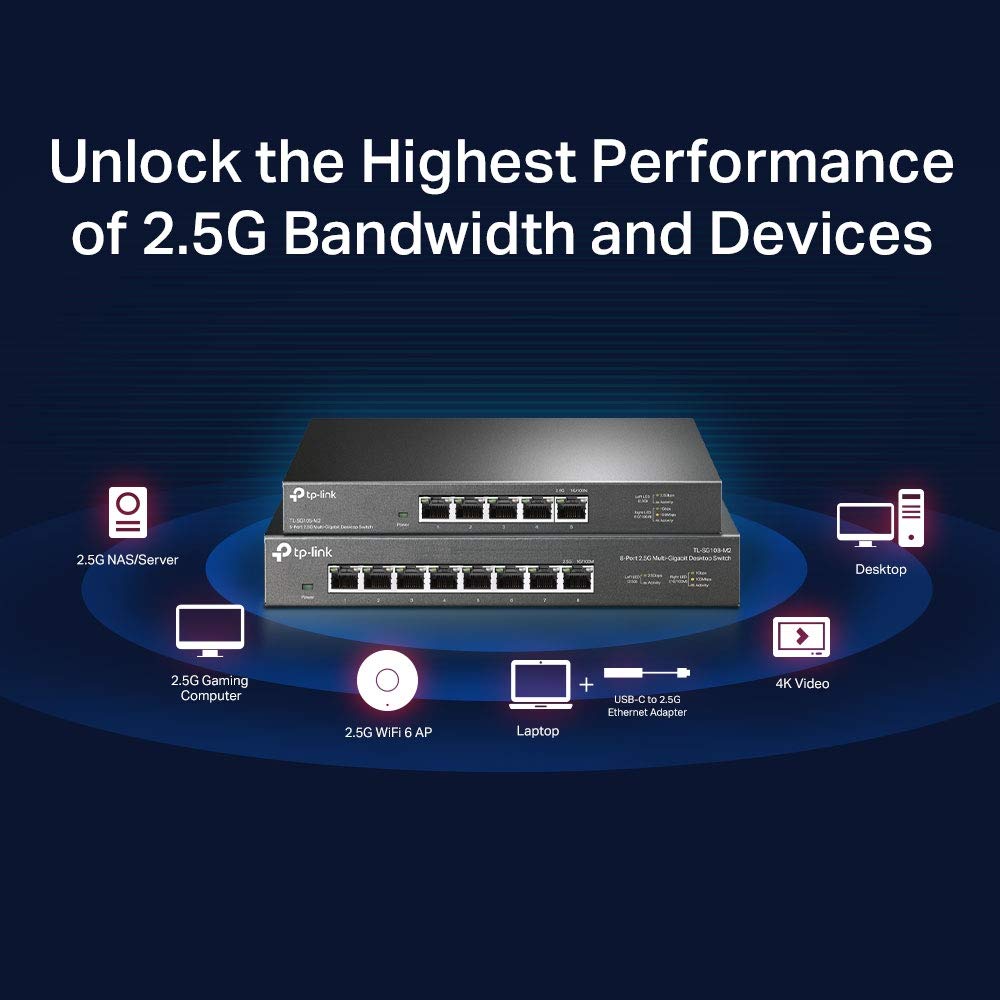 TP-Link TL-SG105-M2 - 5 Port Multi-Gigabit Unmanaged Network Switch, Ethernet Splitter, 2.5G Bandwidth, Plug & Play, Desktop/Wall-Mount, Fanless Metal Design, Free Expert Help