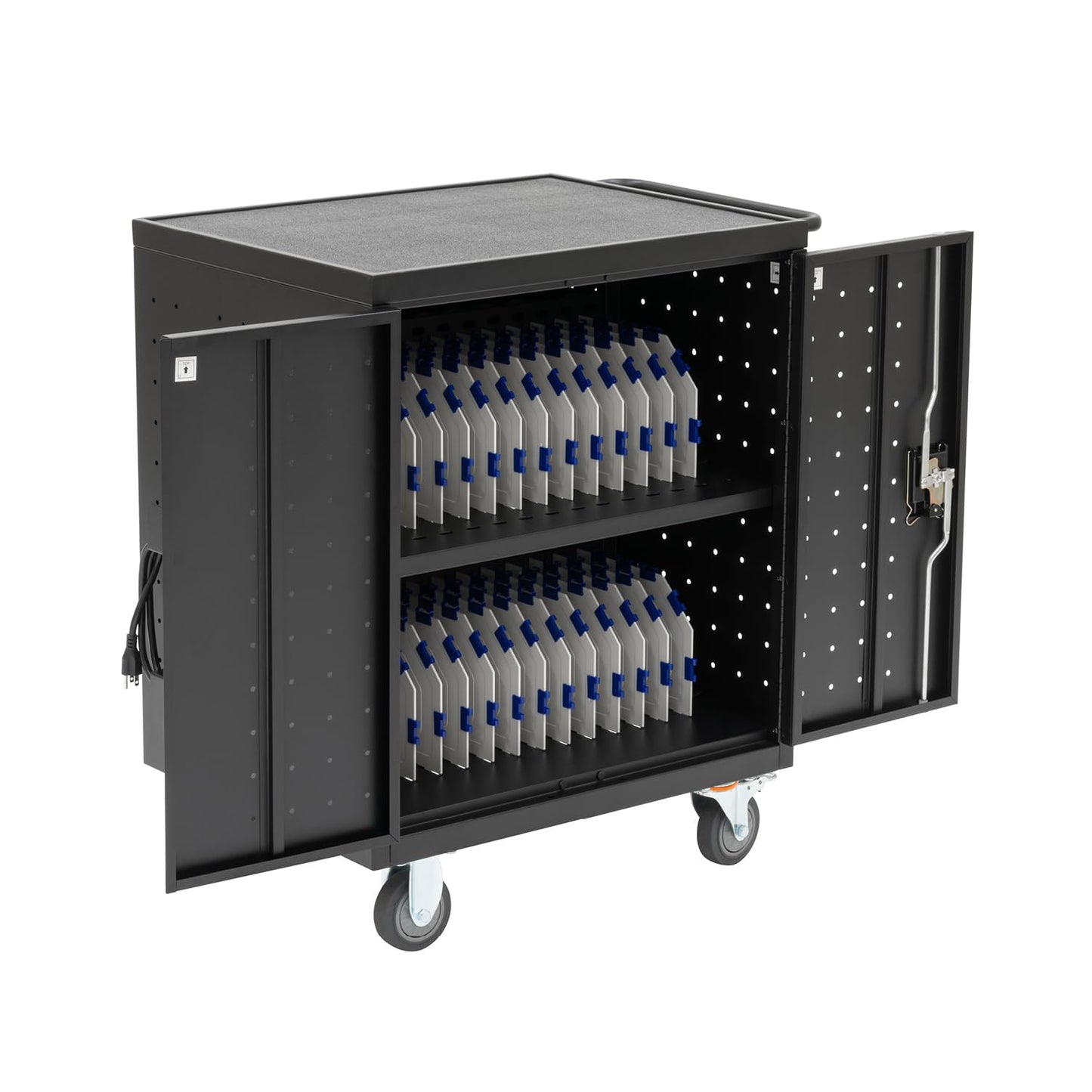 Pearington 32 Device Mobile Charging and Storage Cart for iPads, Chromebooks and Laptop Computers, Up to 13-inch Screen Size, Surge Protection, Front & Back Access Locking Cabinet