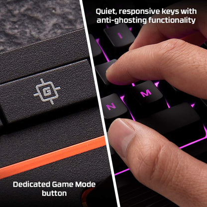 HyperX Alloy Core RGB – Membrane Gaming Keyboard, Comfortable Quiet Silent Keys with RGB LED Lighting Effects, Spill Resistant, Dedicated Media Keys, Compatible with Windows 10/8.1/8/7 – Black
