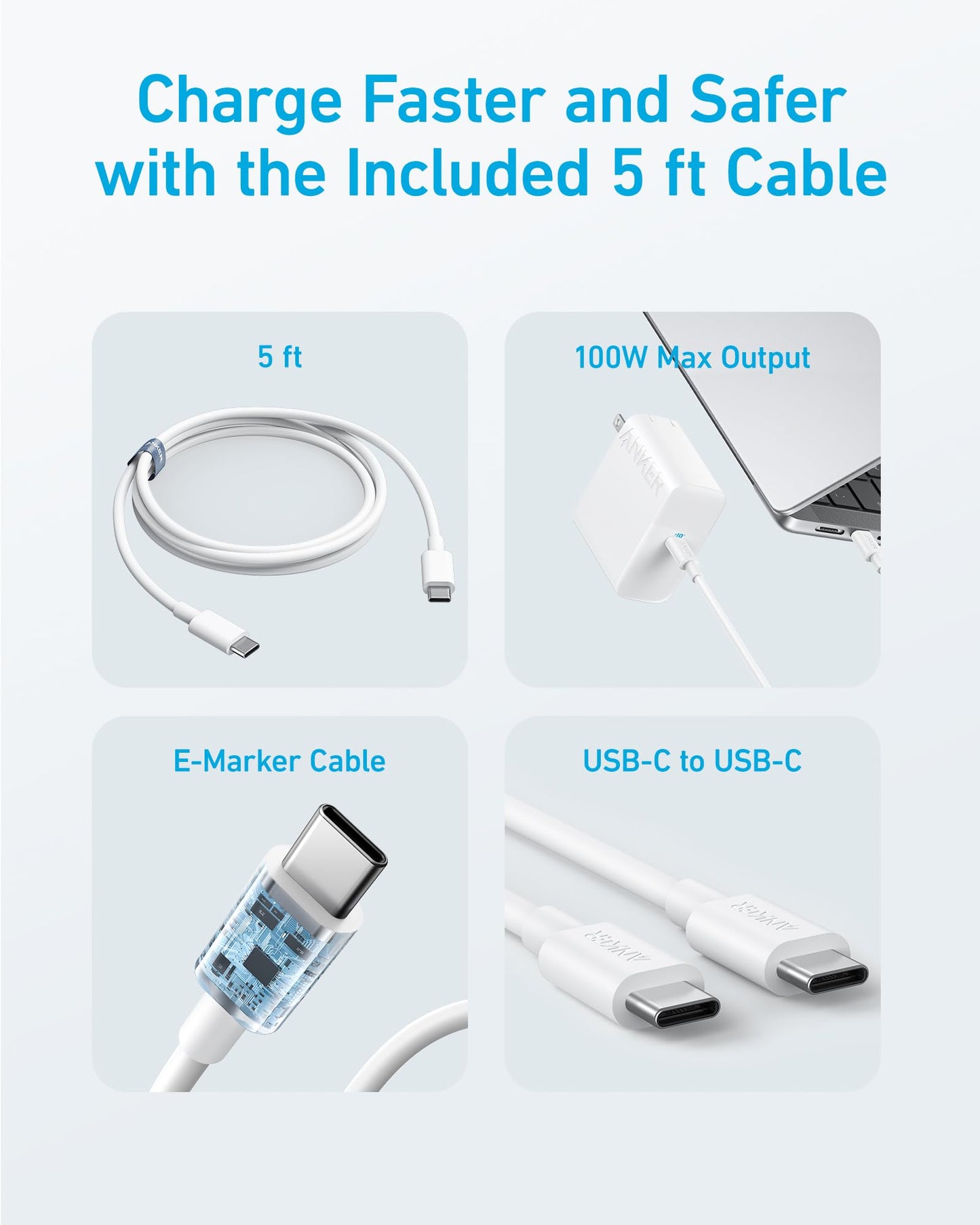 Anker MacBook Charger, Compact and Foldable 100W USB C Charger for MacBook Air, Samsung Galaxy, iPhone 17/16 Series, iPad Pro, and More, 5FT USB C Cable Included