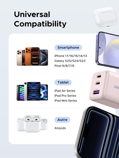 UGREEN 3-Port 30W USB C Charger, GaN II Compact iPhone Charger Fast Charging, Type C Power Adapter for iPhone 17/16/15 Series, Galaxy S26/S25/24, iPad, MacBook Neo/Air, Matt Black