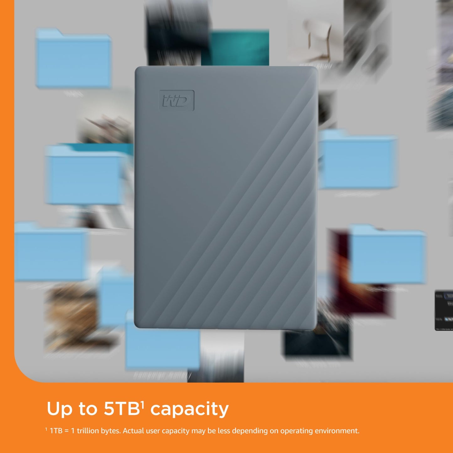 WD 5TB My Passport, Portable External Hard Drive, Black, backup software with defense against ransomware, and password protection, USB 3.1/USB 3.0 compatible - WDBPKJ0050BBK-WESN