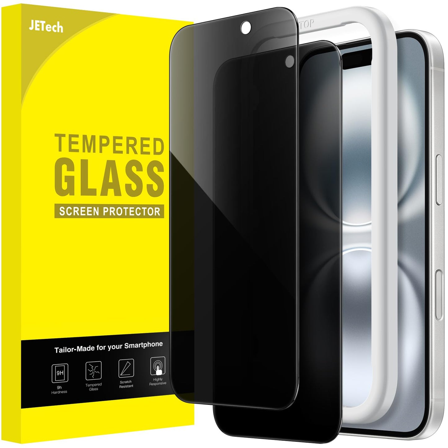 JETech Privacy Screen Protector for iPhone 15 6.1-Inch, Anti-Spy Tempered Glass Film with Easy Installation Tool, 2-Pack