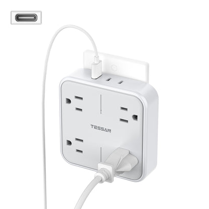 TESSAN Multi Plug Outlet Extender, Surge Protector Splitter with 3 USB (1 USB C Port) Wall Charger, Multiple Expander for Travel, Home, College Dorm Room