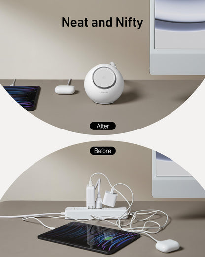 Anker MagGo Magnetic Charging Station, Qi2 Certified 15W Ultra-Fast MagSafe Wireless Charger for iPhone 15/14/13, 8-in-1 Power Strip with 3 AC and 4 USB Desktop Charger for MacBook and More (White)
