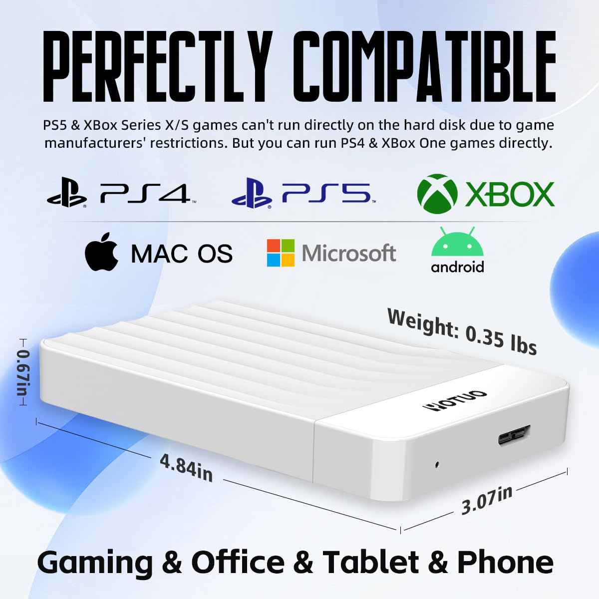 YOTUO 500GB External Hard Drive, Portable Storage Expansion HDD, USB 3.0 & USB-C for PC, Mac, Desktop, Laptop, Smartphone, PS4, Xbox One, Xbox 360, Office & Game Black