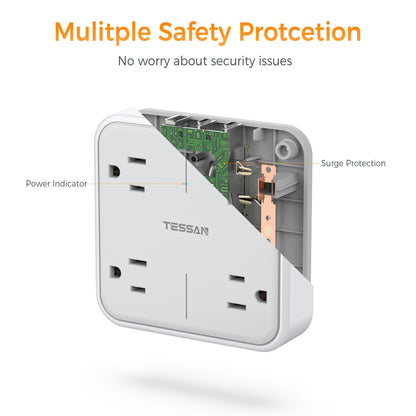 TESSAN Multi Plug Outlet Extender, Surge Protector Splitter with 3 USB (1 USB C Port) Wall Charger, Multiple Expander for Travel, Home, College Dorm Room
