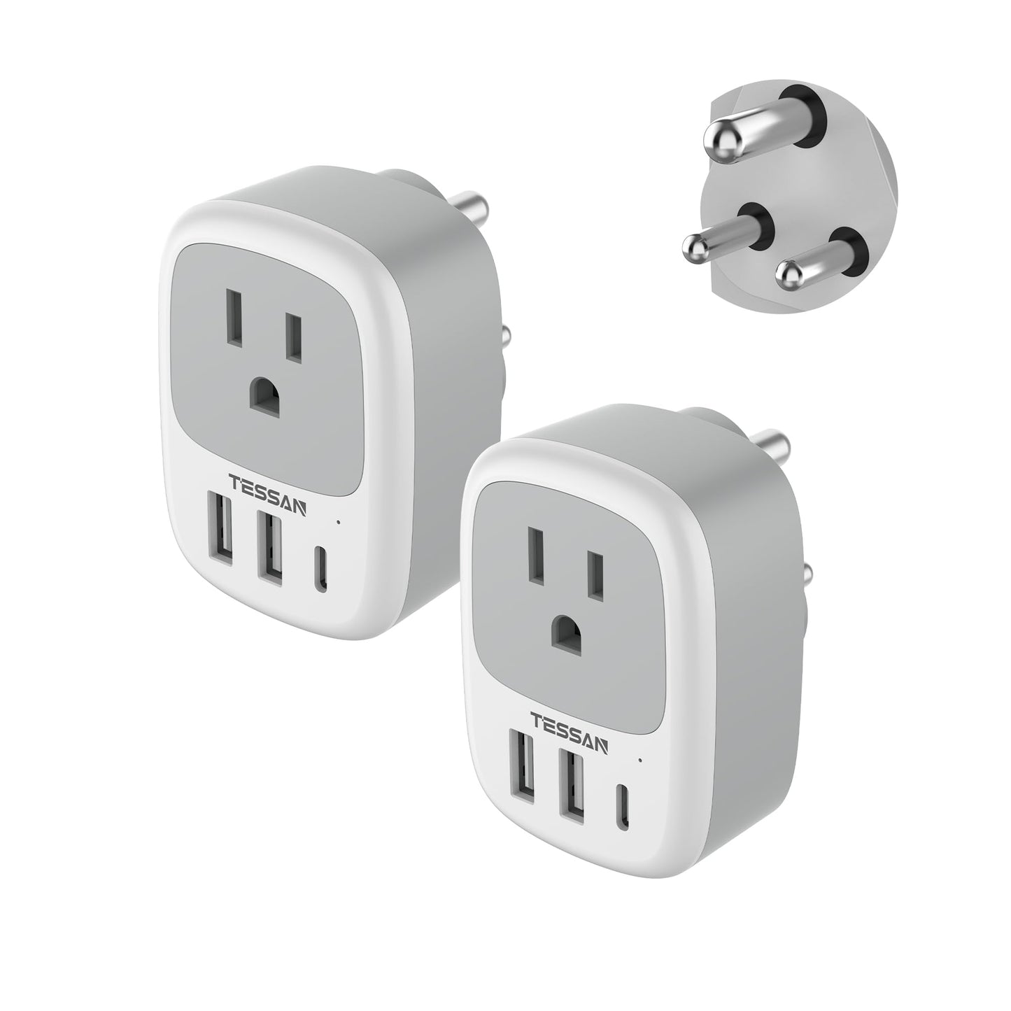 2 Pack European Travel Plug Adapter, TESSAN US to Europe Plug Adapter with 3 USB Ports (1 USB C), Type C Power Outlet for EU International Italy Iceland Spain France Germany