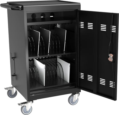 16 Device Charging Cart for Laptop Up to 16.3-inch Screen, Mobile Charging Station and Tablet Storage Cart for iPad, Chromebooks with Cord Organizer, Black