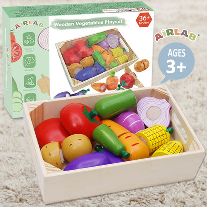 Wooden Play Food for Kids Kitchen Cutting Fruits Toys for Toddlers Pretend Vegetables Gift for Boys Girls Educational Toys
