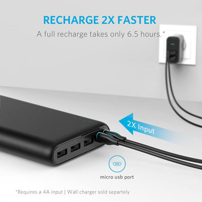 Anker Power Bank, 26,800 mAh External Battery with Dual Input Port and Double-Speed Recharging, 3 USB Ports Without USB C Port, for iPhone Series, iPad, Samsung, Android and Other Devices