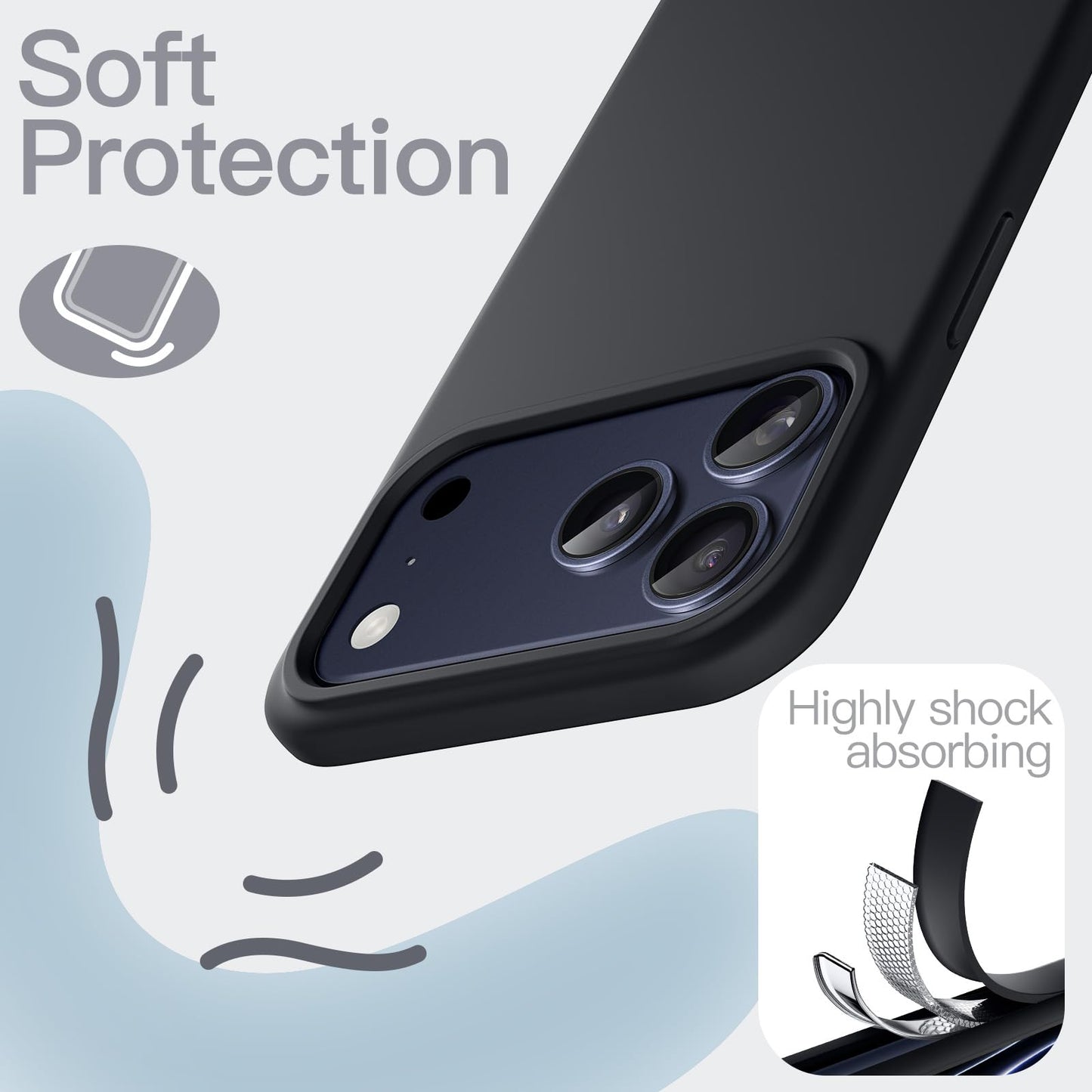 JETech Liquid Silicone Case for iPhone 17 Pro Max 6.9-Inch, Silky Soft Touch Full-Body Protection, Anti-Scratch Shockproof Phone Cover with Microfiber Lining (Dark Blue)