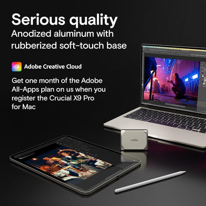 Crucial X9 Pro 1TB Portable SSD, Up to 1050MB/s Read & Write, 3.2 USB-C, External Solid State Drive, Durable Storage for PC & Mac, for Content Creators & Videogaphers, Silver - ‎CT1000X9PROSSD902