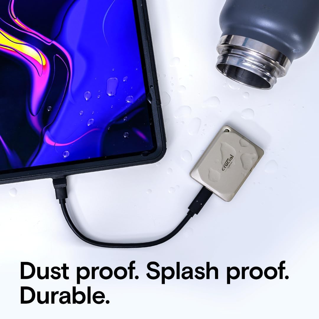 Crucial X9 Pro 1TB Portable SSD, Up to 1050MB/s Read & Write, 3.2 USB-C, External Solid State Drive, Durable Storage for PC & Mac, for Content Creators & Videogaphers, Silver - ‎CT1000X9PROSSD902