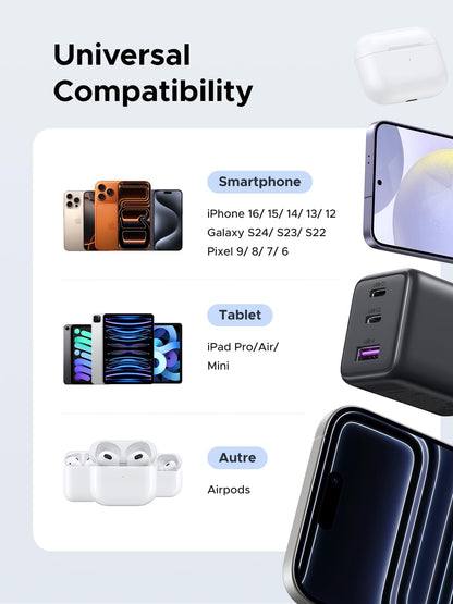 UGREEN 3-Port 30W USB C Charger, GaN II Compact iPhone Charger Fast Charging, Type C Power Adapter for iPhone 17/16/15 Series, Galaxy S26/S25/24, iPad, MacBook Neo/Air, Matt Black