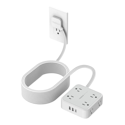 TESSAN Surge Protector Power Strip, 5 Ft Flat Plug Extension Cord with 3 USB (1 USB C) 8 Outlets, 1250W, 900J Protection, 3 Sided Outlet Extender with Power Switch for Office, Dorm Room, Grey