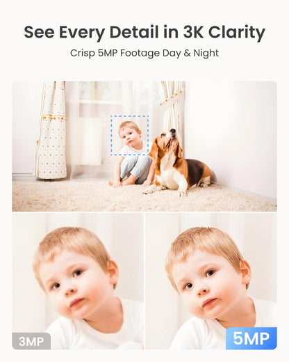 REOLINK E1 Pro 3K PT Wi-Fi Indoor Camera for Baby & Pet Monitoring, Auto Tracking, 5MP Night Vision Enhanced by F1.6 Aperture, Person/Pet/Baby Crying Detection, 2.4/5GHz Wi-Fi, Two-Way Audio