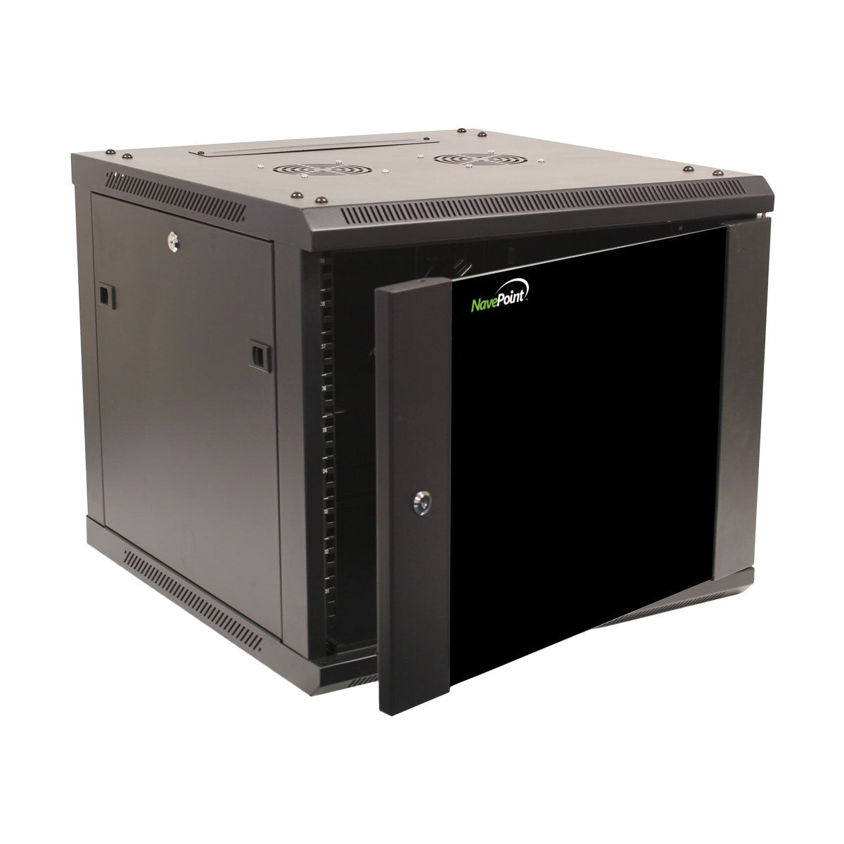 NavePoint 15U Server Cabinet Wall Mount Rack Enclosure with Caster Wheels, Includes 2 Fans, Locking Glass Door, Removable Side Panels – 15U Network Cabinet 17.7” Deep, 19”Server Rack for IT Equipment