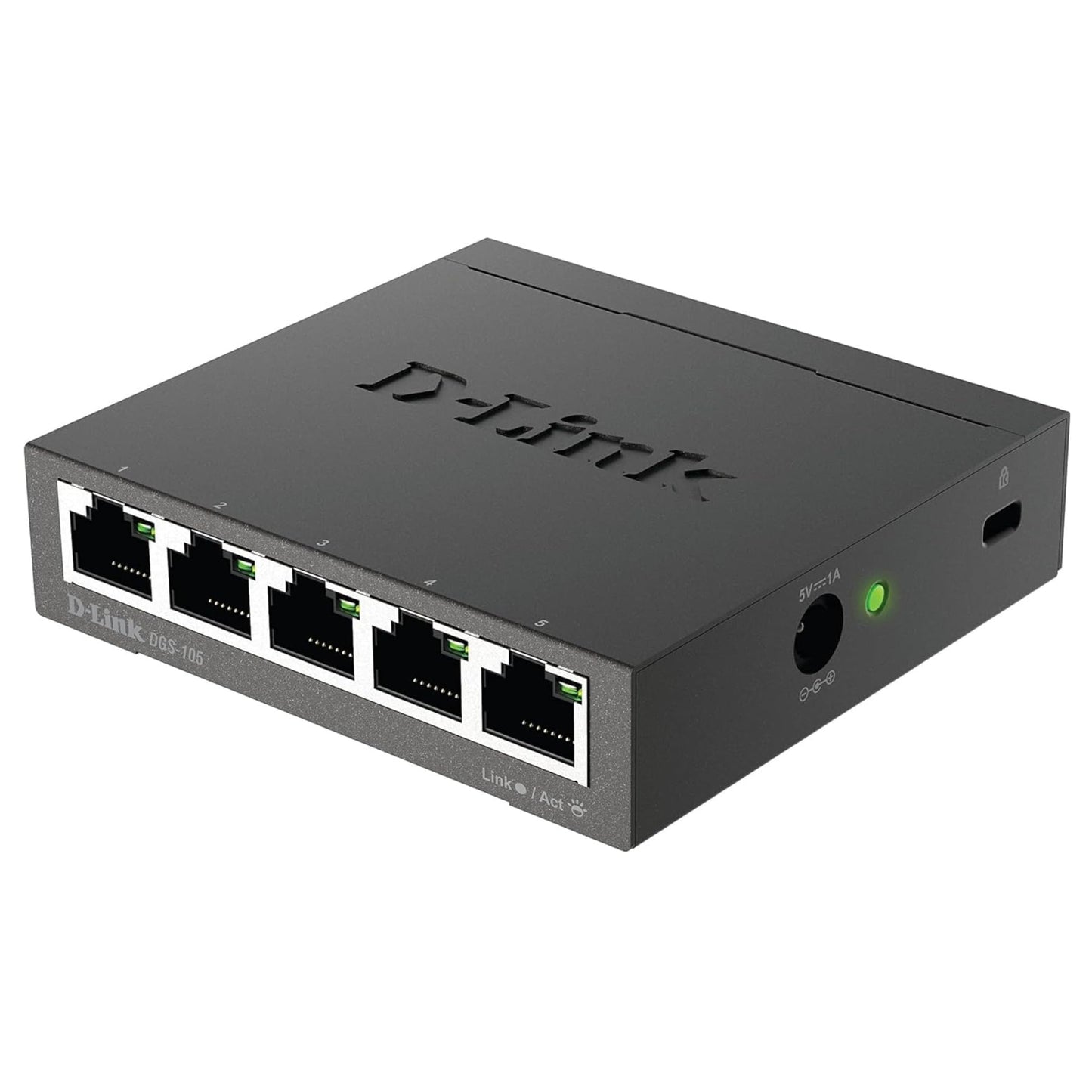 D-Link Ethernet Switch, 5 Port Gigabit Unmanaged Metal Desktop Plug and Play Compact (DGS-105),Black