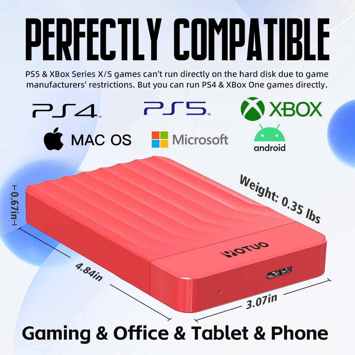 YOTUO 500GB External Hard Drive, Portable Storage Expansion HDD, USB 3.0 & USB-C for PC, Mac, Desktop, Laptop, Smartphone, PS4, Xbox One, Xbox 360, Office & Game Black