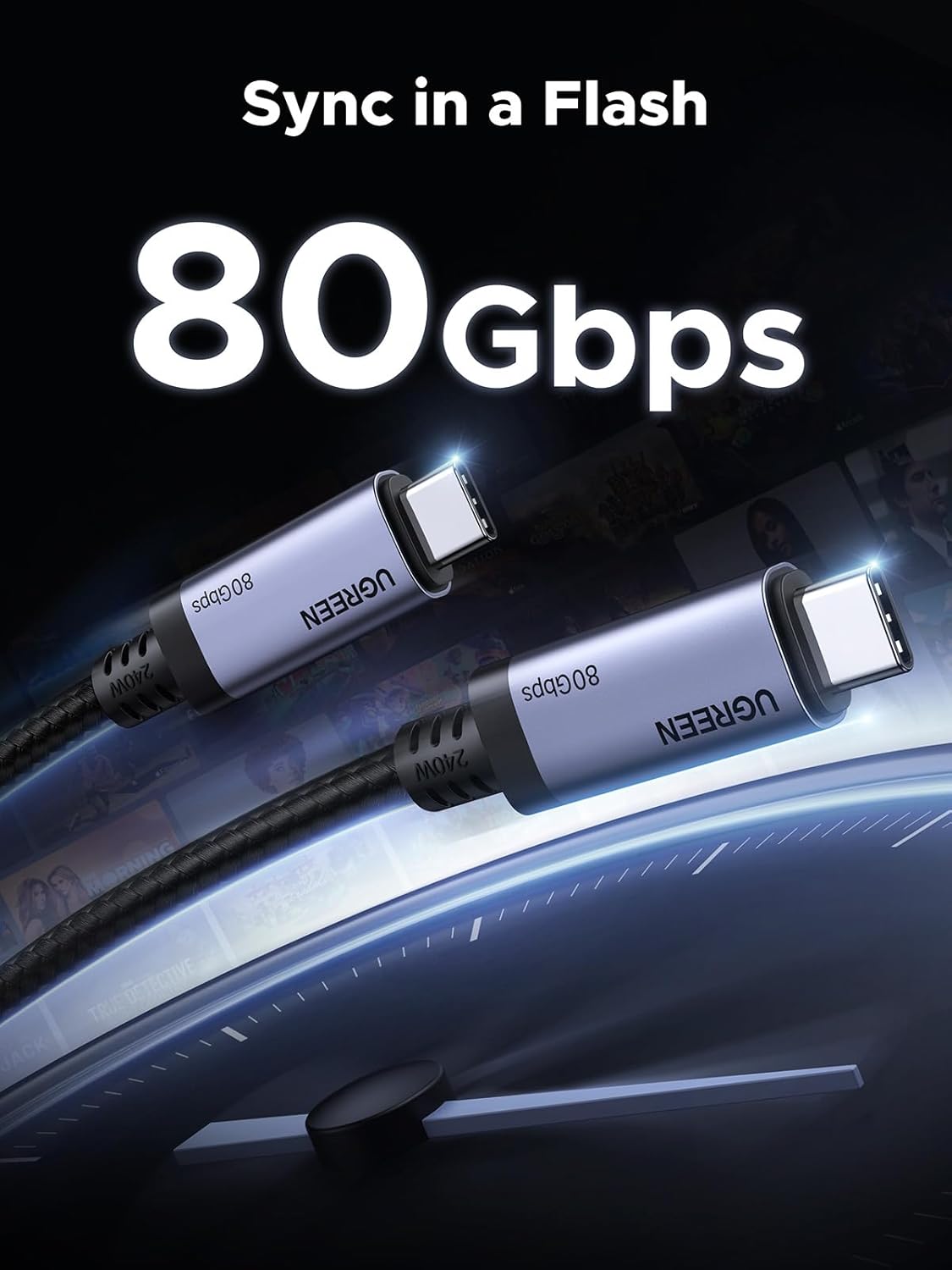 UGREEN USB C to USB C Cable 240W USB4 Gen4 80Gbps Premium 17K Dual 8K Triple 4K Display PD3.1 Charging Compatible with Thunderbolt 4/3, USB C Monitors, MacBook, iPad, iPhone 17/16/15, 3.3FT