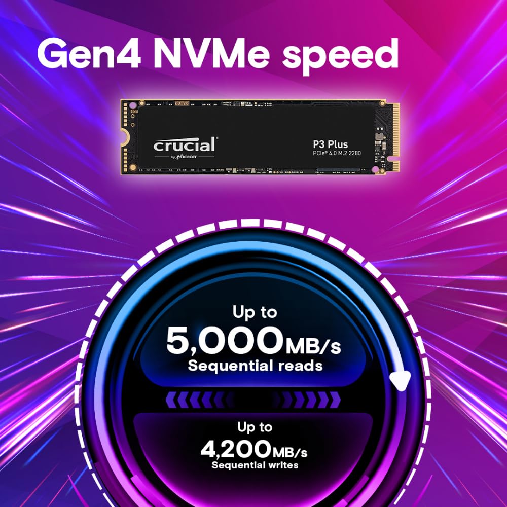 Crucial P3 Plus PCIe Gen4 NVMe 1TB SSD, Up to 5,000MB/s Read, Laptop & Desktop (PC) Compatible, Solid State Drive – CT1000P3SSD8