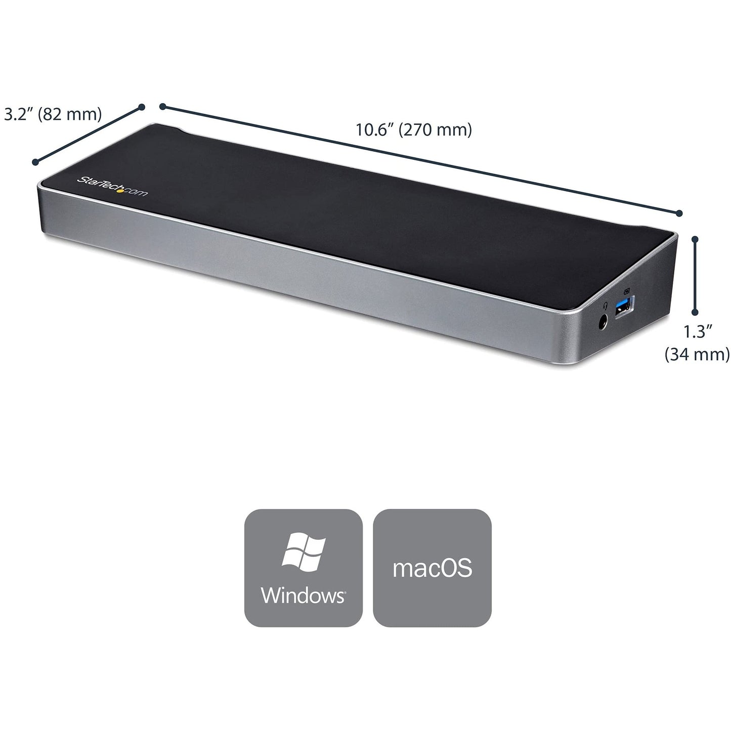 StarTech.com USB-C Triple Monitor Docking Station for MacBook Pro / Air M1 M2 M3 M4 & Windows, Universal 4K HDMI DP Dock, Thunderbolt Compatible, 100W Laptop Charging - TAA, Black, Silver