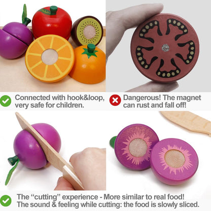 Wooden Play Food for Kids Kitchen Cutting Fruits Toys for Toddlers Pretend Vegetables Gift for Boys Girls Educational Toys