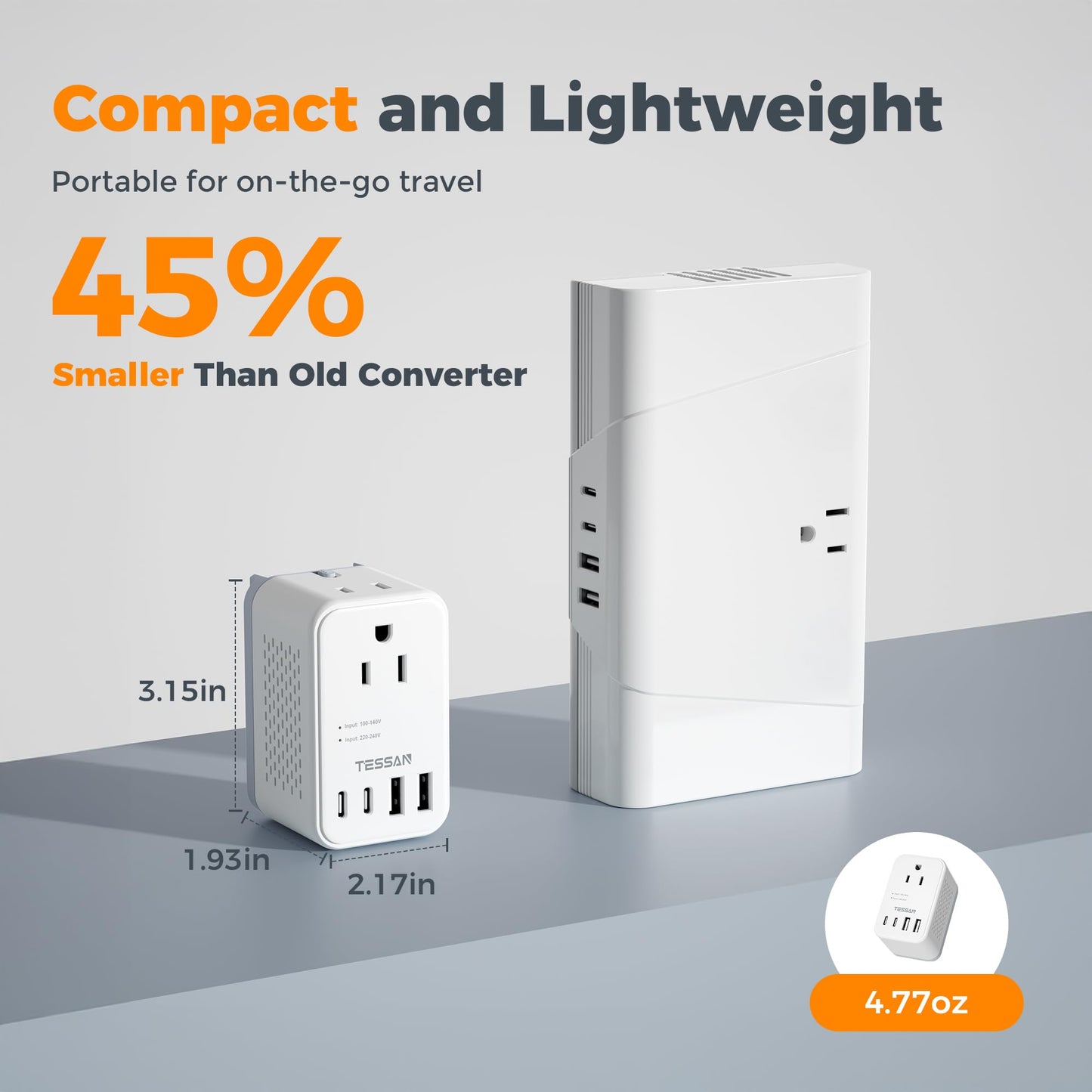 TESSAN 220 to 110 Voltage Converter US to Europe, International Travel Power Adapter with 4 USB Ports(2 USB C), 2 AC and EU/UK/AU Plug Universal Power Converter Adapter Combo, Step Down Transformer