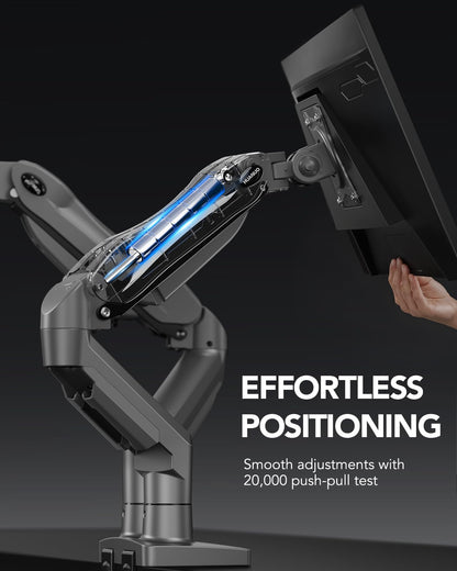 HUANUO FlowLift™ Dual Monitor Stand, Fully Adjustable Gaming Monitor Desk Mount for 13–32″ Computer Screens, Full Motion VESA 75x75/100x100 with C-Clamp & Grommet Base, Each Arm Holds 4.4 to 19.8 lbs
