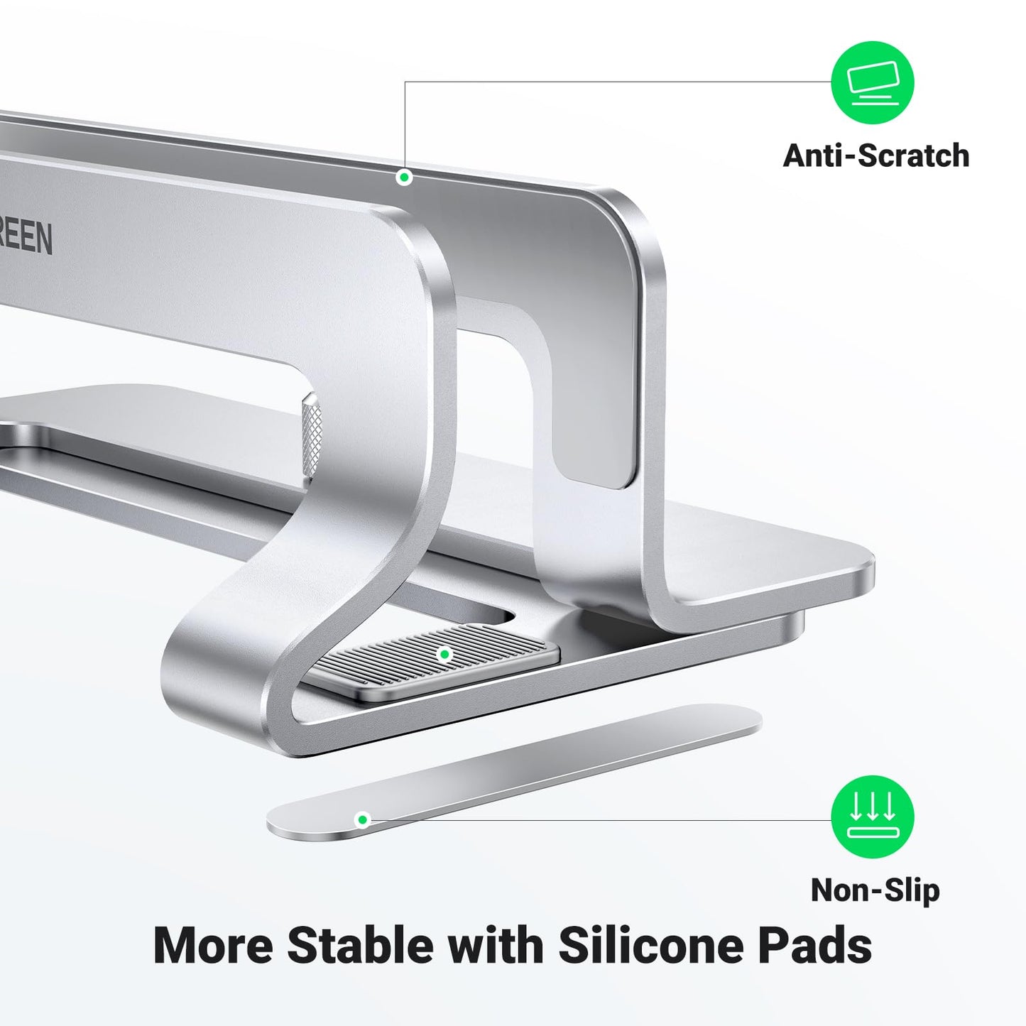 UGREEN Vertical Laptop Stand Holder for Desk Compatible with MacBook Pro, MacBook Air Stand Vertical Aluminum Adjustable for Up to 17.3 Inch Gaming Laptop, Gray
