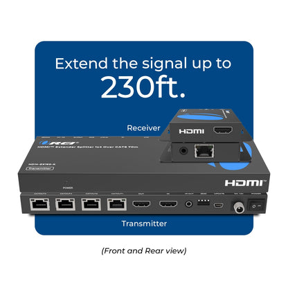 OREI 4K 1x4 HDMI Extender Splitter Over CAT6/7 Ethernet Cable Up to 4K@30Hz upto 165 ft-1080P@60Hz upto 230 ft, IR control, EDID, HDMI Loop Out (HD14-EX165-K)