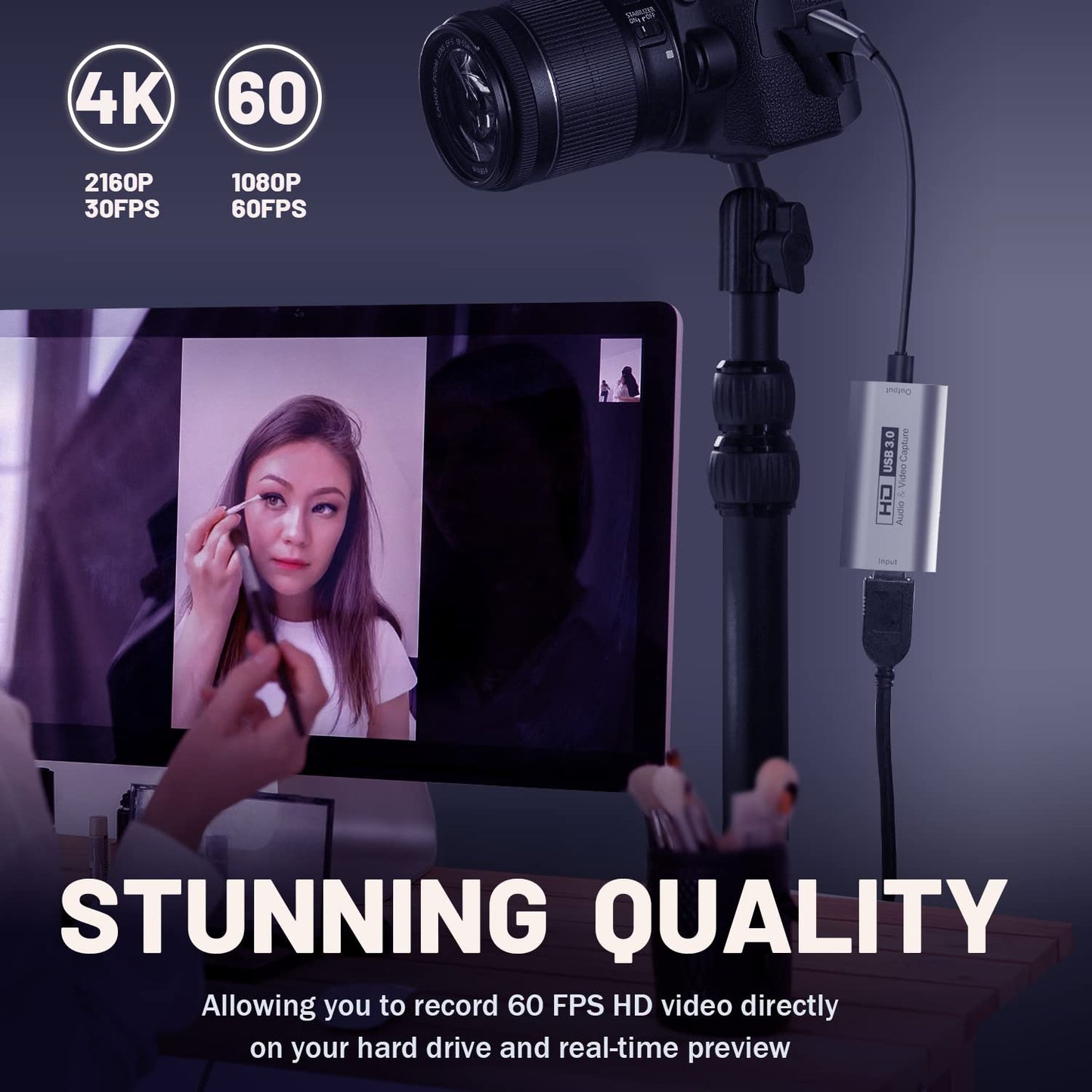 Guermok Video Capture Card, 4K USB3.0 HDMI to USB C Capture Card for Streaming, 1080P 60FPS, Compatible with iPad Mac OS Windows, Quest 3, OBS, PS5/4, Switch2/1, Xbox, Camera (Silver)