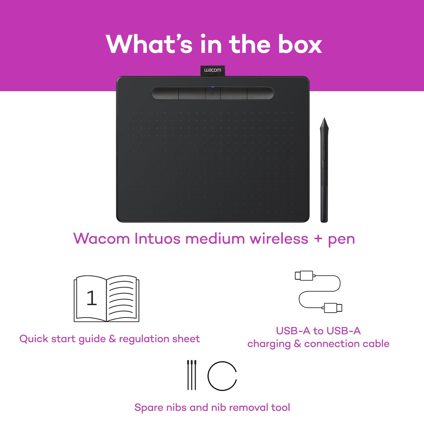 Wacom Intuos Small Graphics Drawing Tablet, Includes Training & Software; 4 Customizable ExpressKeys Compatible with Chromebook Mac Android & Windows, Black