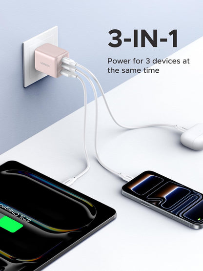 UGREEN 3-Port 30W USB C Charger, GaN II Compact iPhone Charger Fast Charging, Type C Power Adapter for iPhone 17/16/15 Series, Galaxy S26/S25/24, iPad, MacBook Neo/Air, Matt Black