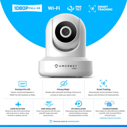 Amcrest ProHD 1080P WiFi 2MP (1920TVL) Indoor Pan/Tilt Security Wireless IP Camera IP2M-841B (Black)