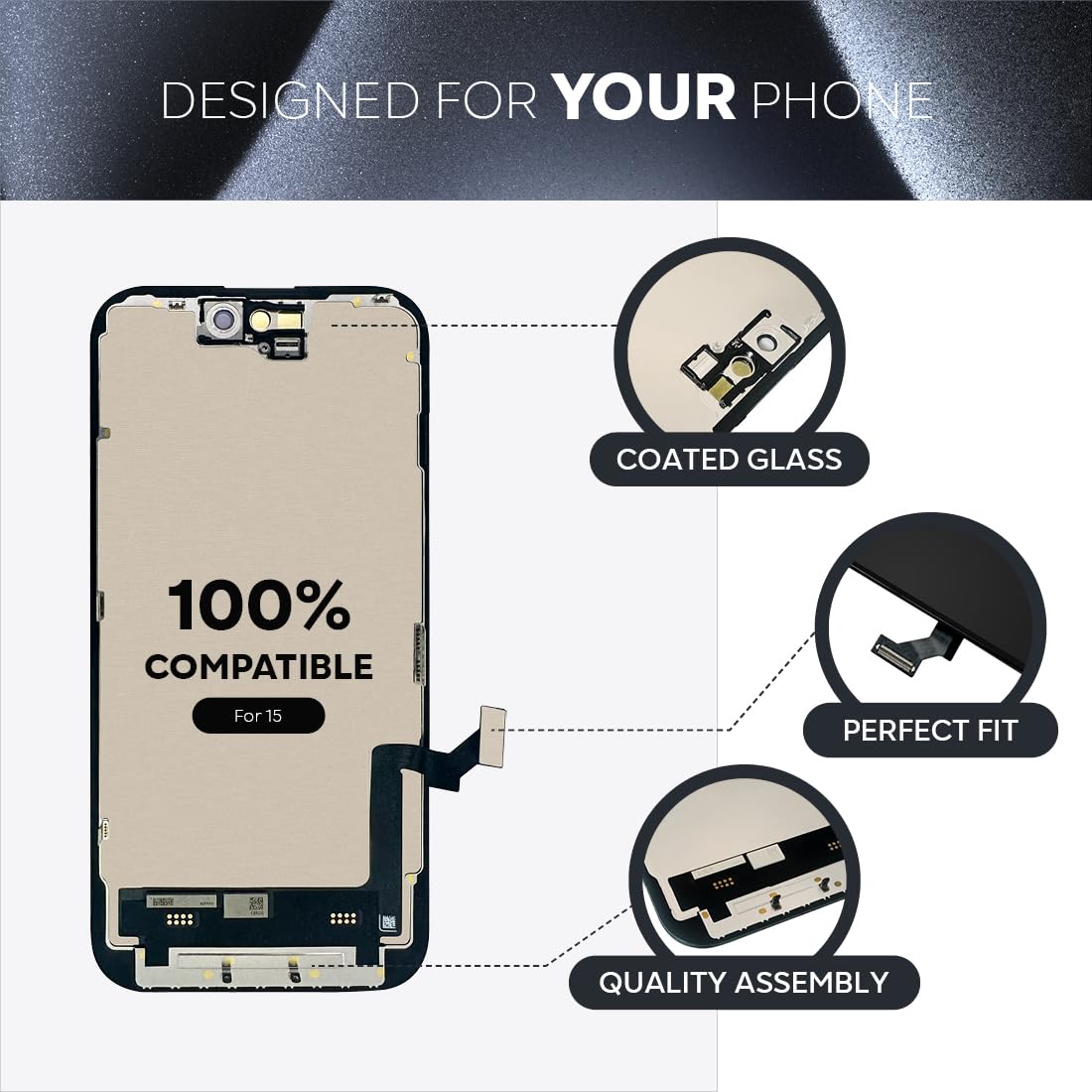 Compatible with iPhone XR Premium LCD Screen Replacement 6.1 inch (Model A1984, A2105, A2106, A2108) High Resolution Display digitizer Assembly Touch Screen