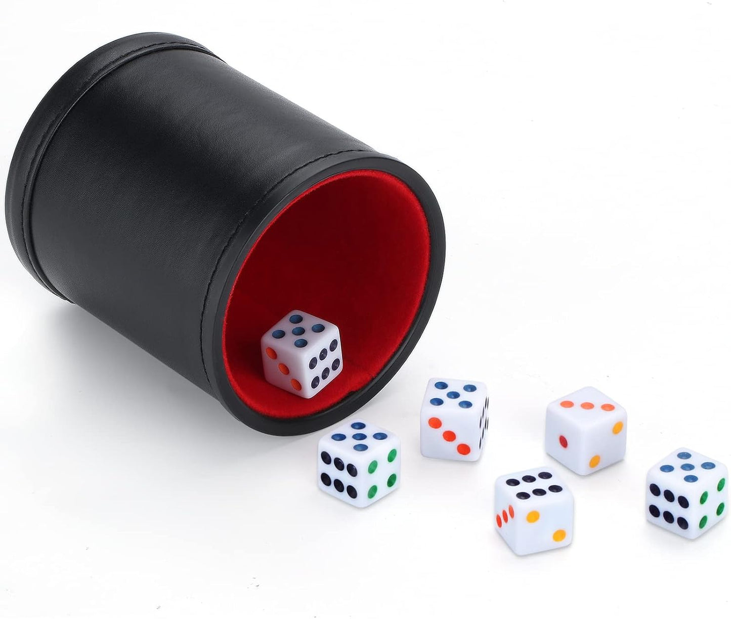Felt Lined Professional Dice Cup - with 6 Dice Quiet for Yahtzee Game