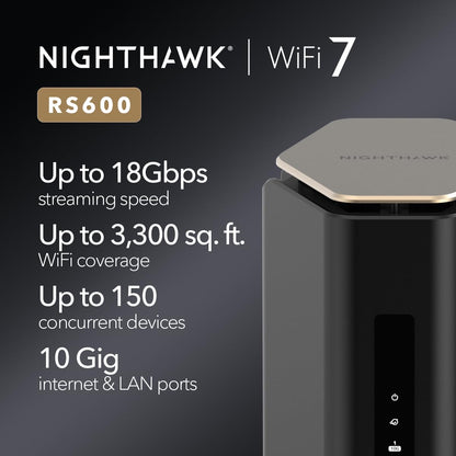 NETGEAR Nighthawk Dual-Band WiFi 7 Router (RS100) – Router Only, BE3600 Wireless Speed (up to 3.6 Gbps) - Covers up to 2,000 sq. ft., 50 Devices – 2.5 Gig Internet Port - Free Expert Help