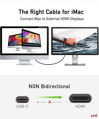 uni USB C to HDMI Cable for Home Office 6ft (4K@60Hz), USB Type C to HDMI Cable, Thunderbolt 4/3 Compatible with iPhone 15 Pro/Max, MacBook Pro/Air 2023, iPad Pro, Surface Book 2, Galaxy S24