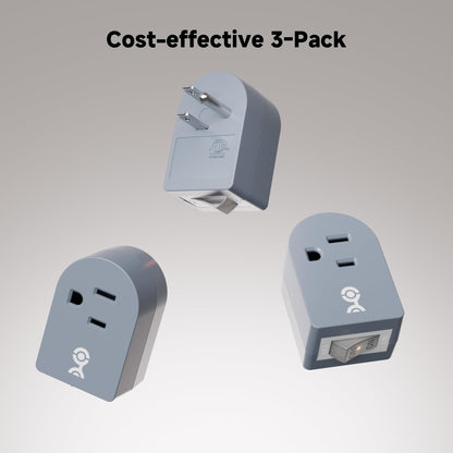 [ETL Listed] Cable Matters 3-Pack Grounded Outlet Switch with On Off, Plug Switch On Off, Single Outlet Adapter, Black