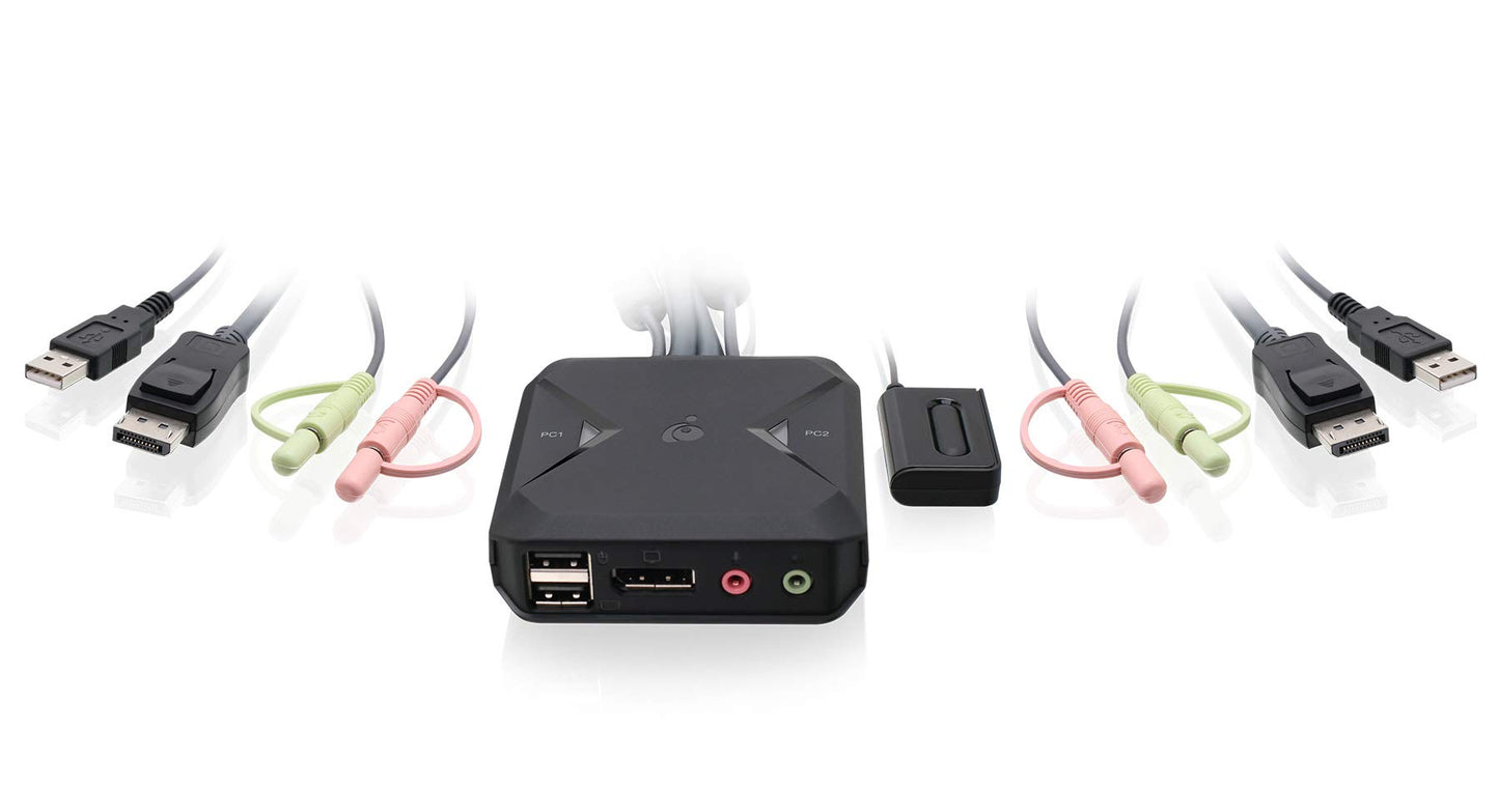 IOGEAR 2-Port USB HDMI Cabled KVM Switch - 1920 x 1200 60Hz - Hotkey or Remote Button Switch - 2.1 Stereo - USB 2.0 Mouse Port Can Be Used As USB Hub and USB Peripheral Sharing - Mac / Win - GCS62HU